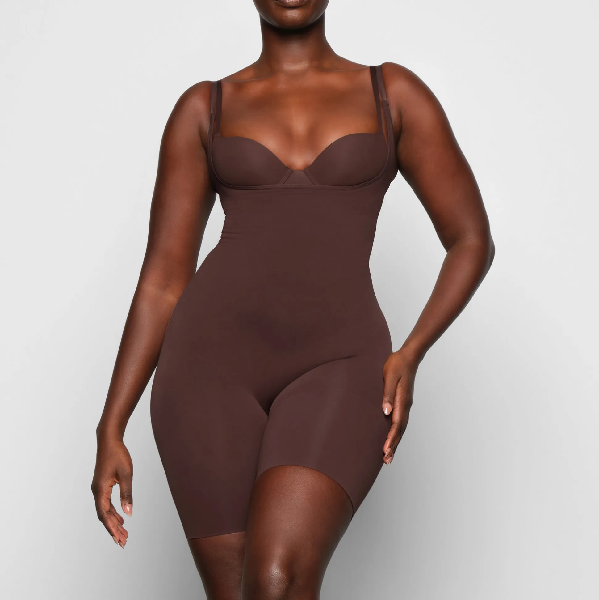 BUTT ENHANCING OPEN BUST BODYSUIT | COCOA