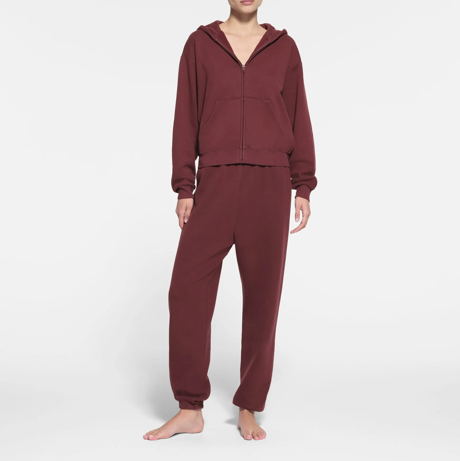 COTTON FLEECE CLASSIC ZIP UP HOODIE | OXBLOOD