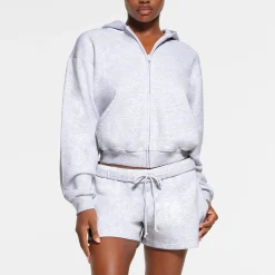 COTTON FLEECE CLASSIC ZIP UP HOODIE | LIGHT HEATHER GREY
