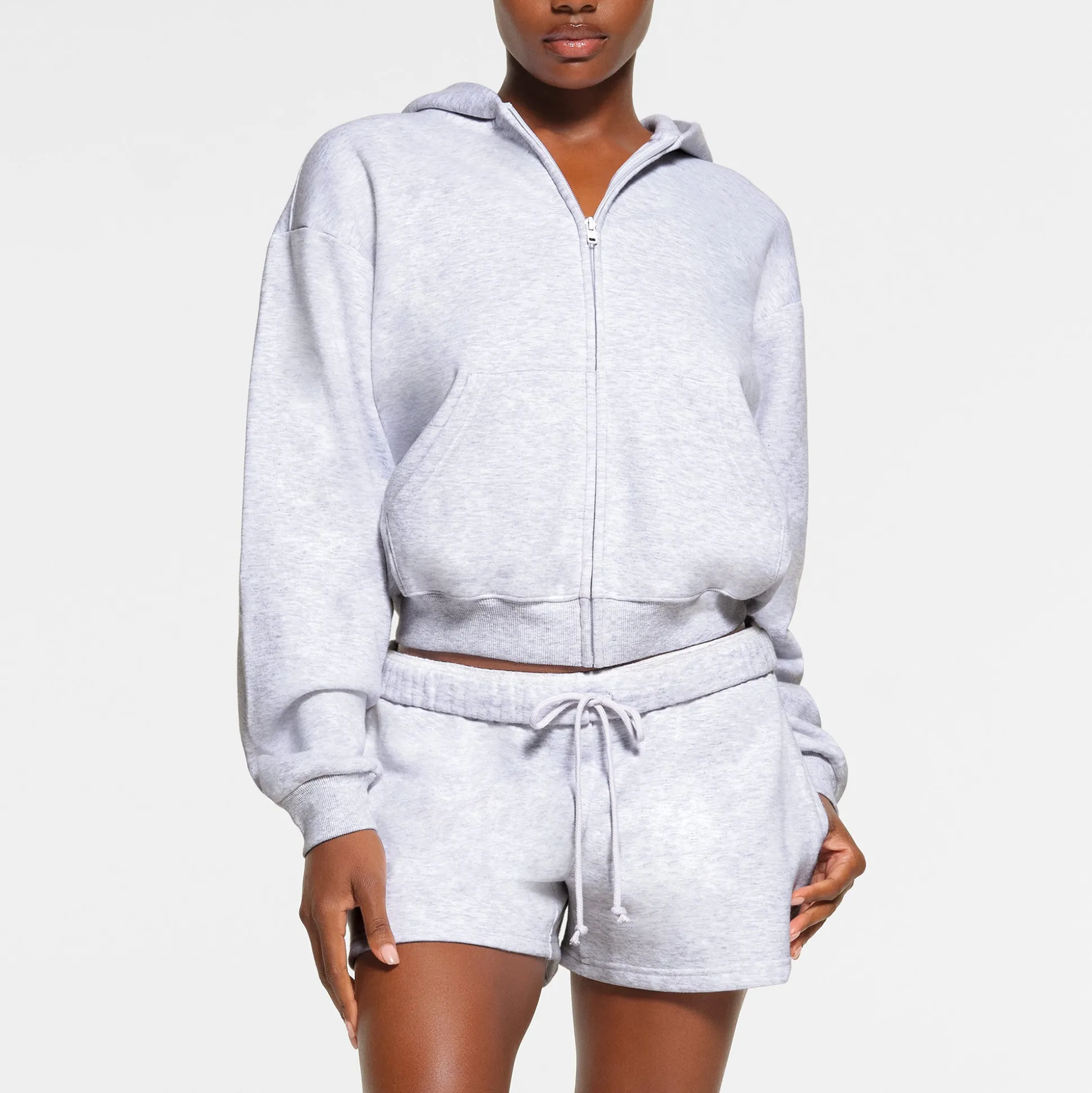 COTTON FLEECE CLASSIC ZIP UP HOODIE | LIGHT HEATHER GREY