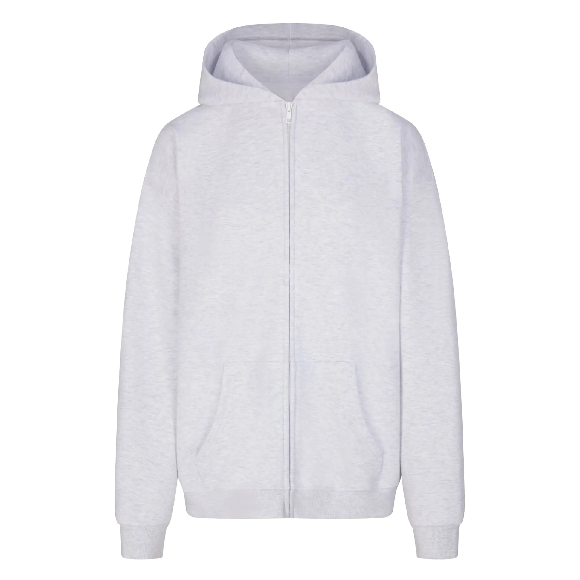 COTTON FLEECE OVERSIZED ZIP UP HOODIE | LIGHT HEATHER GREY