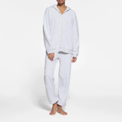 COTTON FLEECE OVERSIZED ZIP UP HOODIE | LIGHT HEATHER GREY