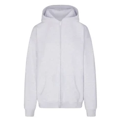 COTTON FLEECE OVERSIZED ZIP UP HOODIE | LIGHT HEATHER GREY