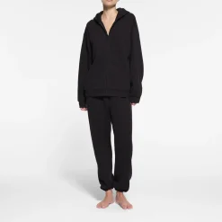 COTTON FLEECE OVERSIZED ZIP UP HOODIE | ONYX