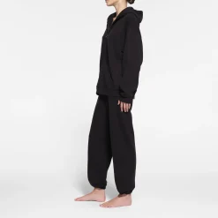 COTTON FLEECE OVERSIZED ZIP UP HOODIE | ONYX