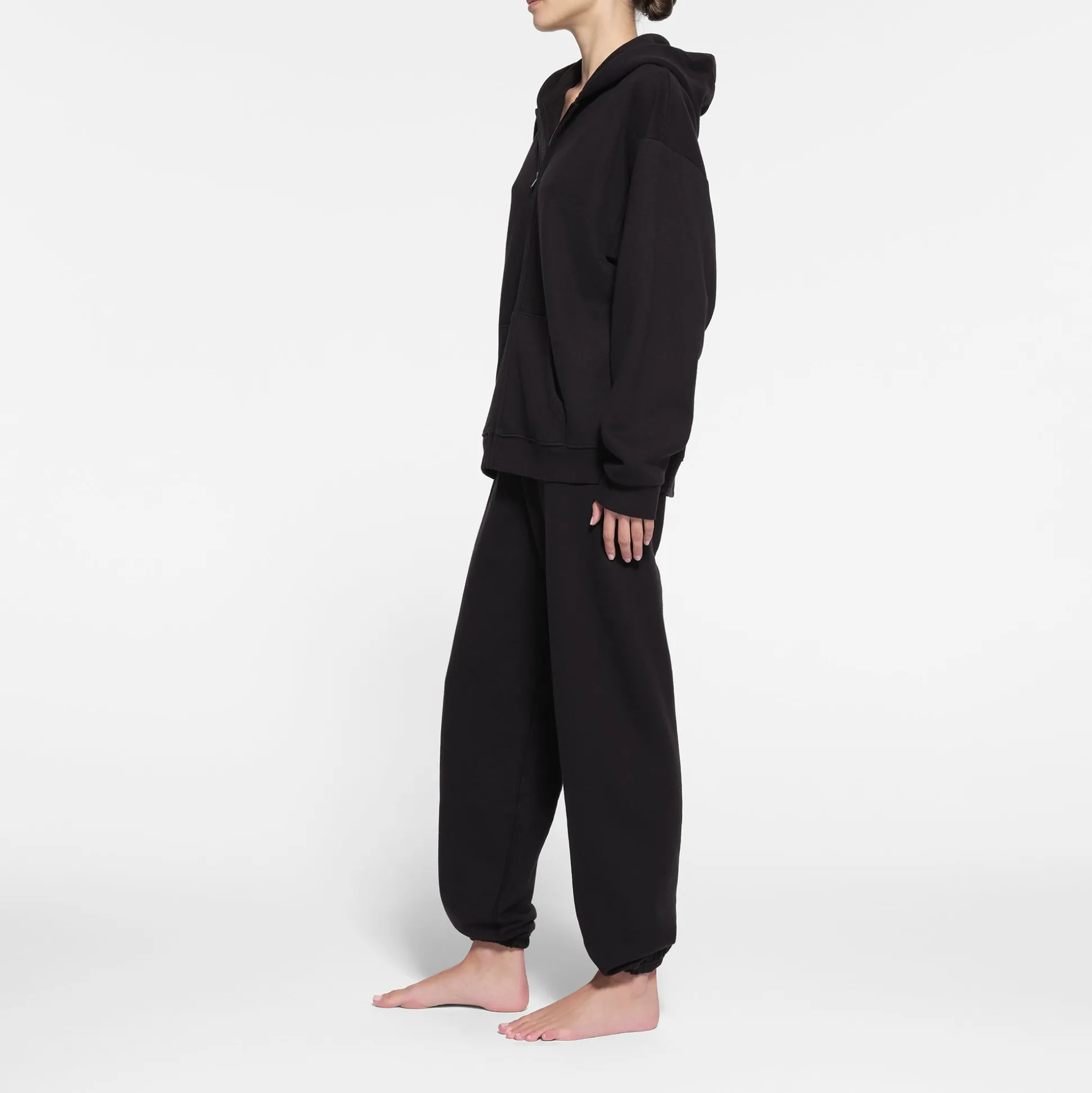 COTTON FLEECE OVERSIZED ZIP UP HOODIE | ONYX