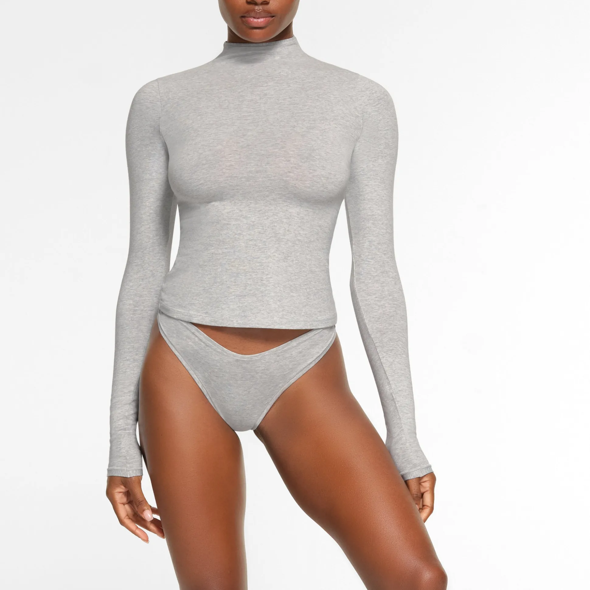 COTTON JERSEY LONG SLEEVE TURTLENECK | LIGHT HEATHER GREY