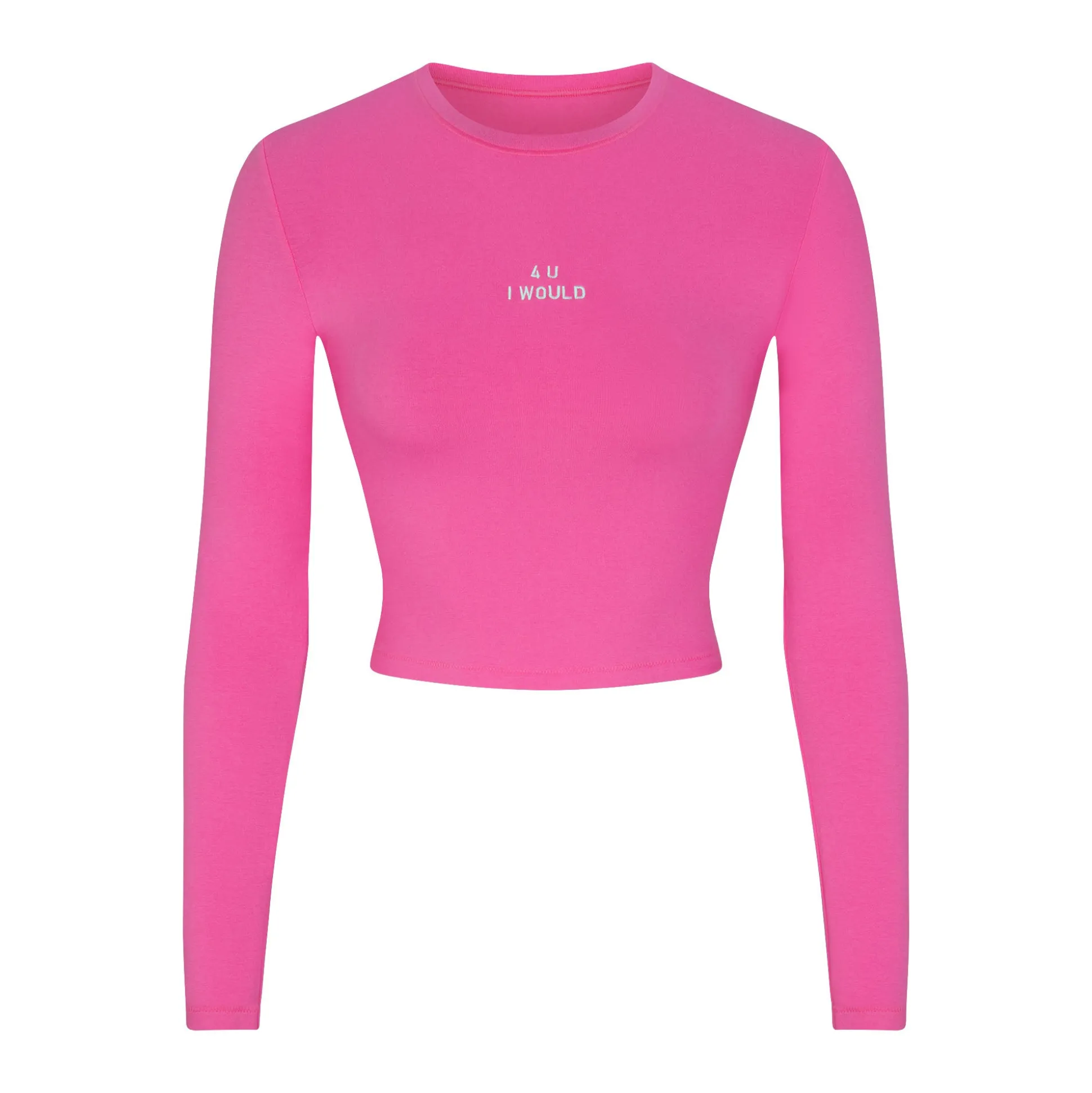 COTTON JERSEY LONG SLEEVE CROPPED T-SHIRT | HOT PINK