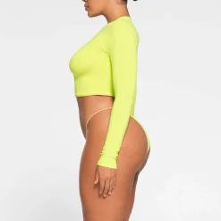 COTTON JERSEY LONG SLEEVE CROPPED T-SHIRT | DAFFODIL