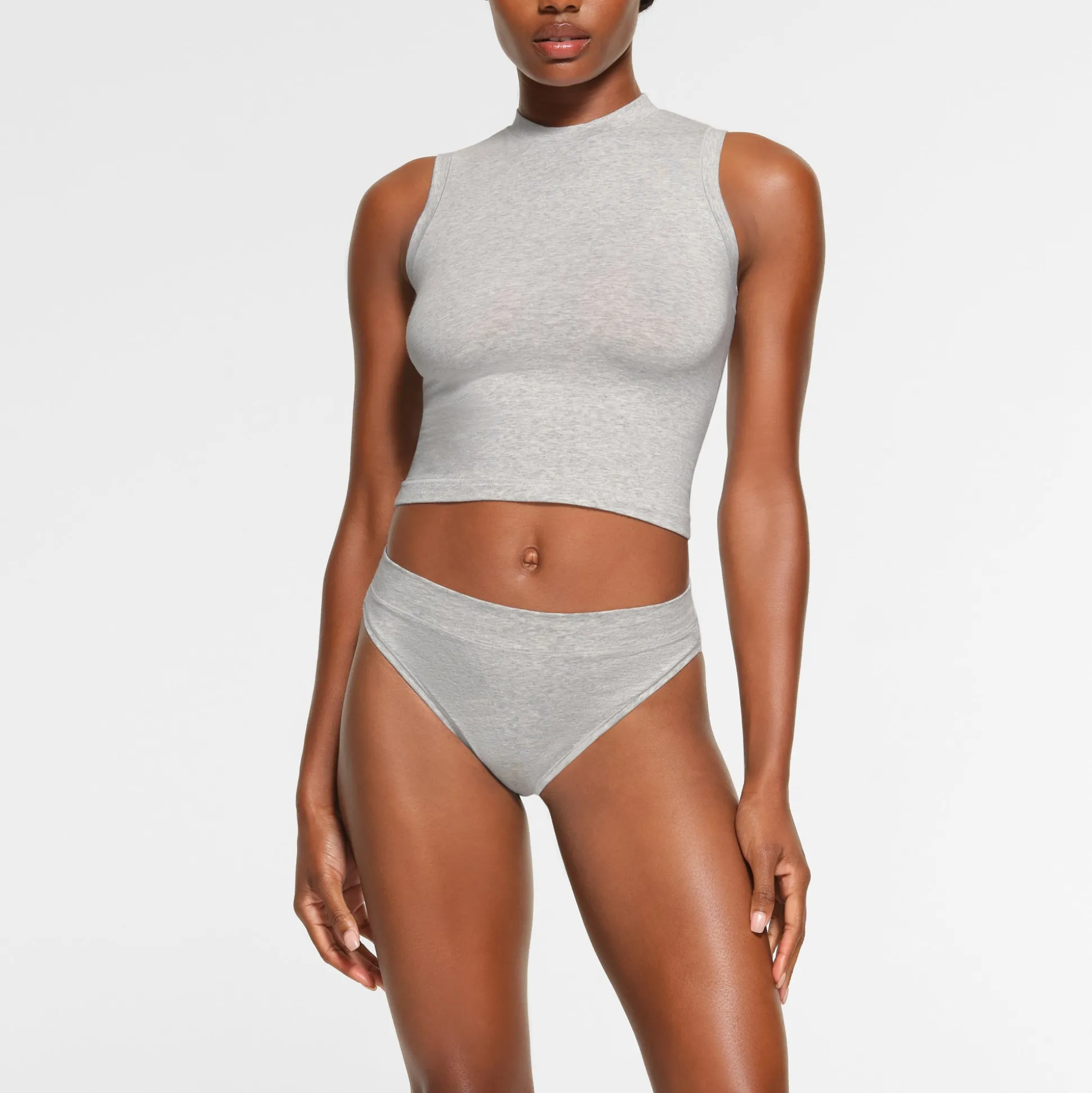 COTTON JERSEY MOCK NECK TANK | LIGHT HEATHER GREY
