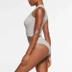 COTTON JERSEY MOCK NECK TANK | LIGHT HEATHER GREY