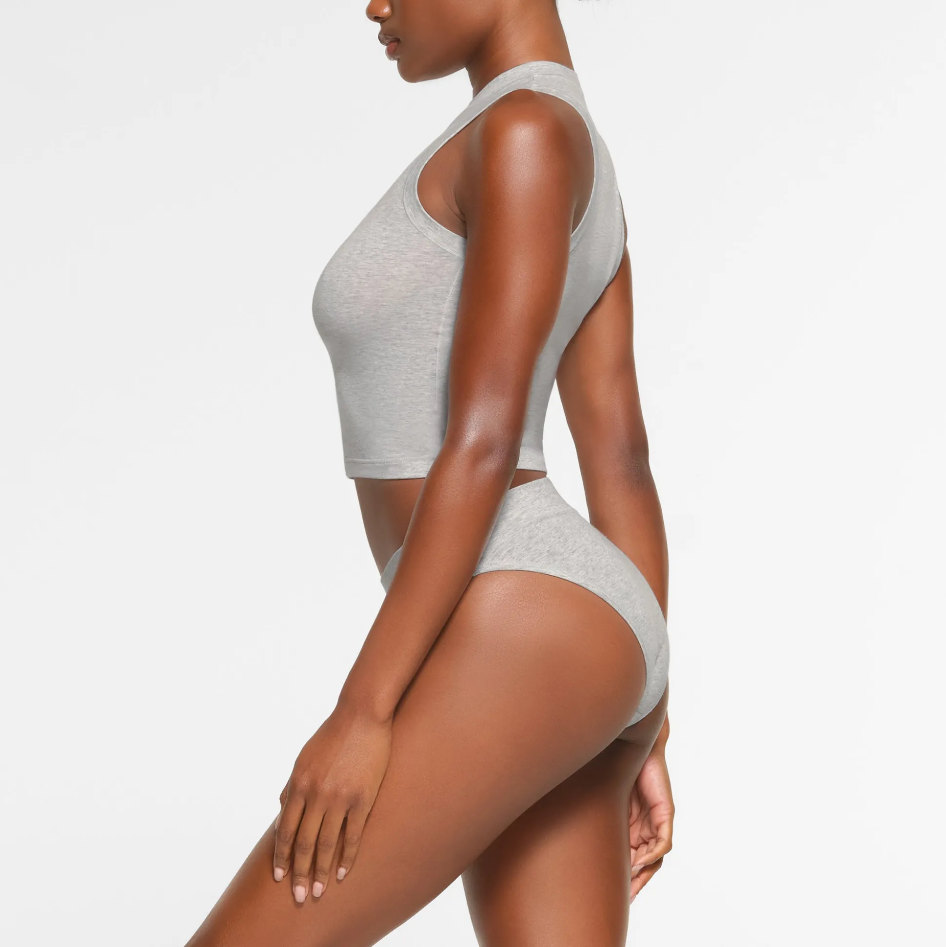 COTTON JERSEY MOCK NECK TANK | LIGHT HEATHER GREY