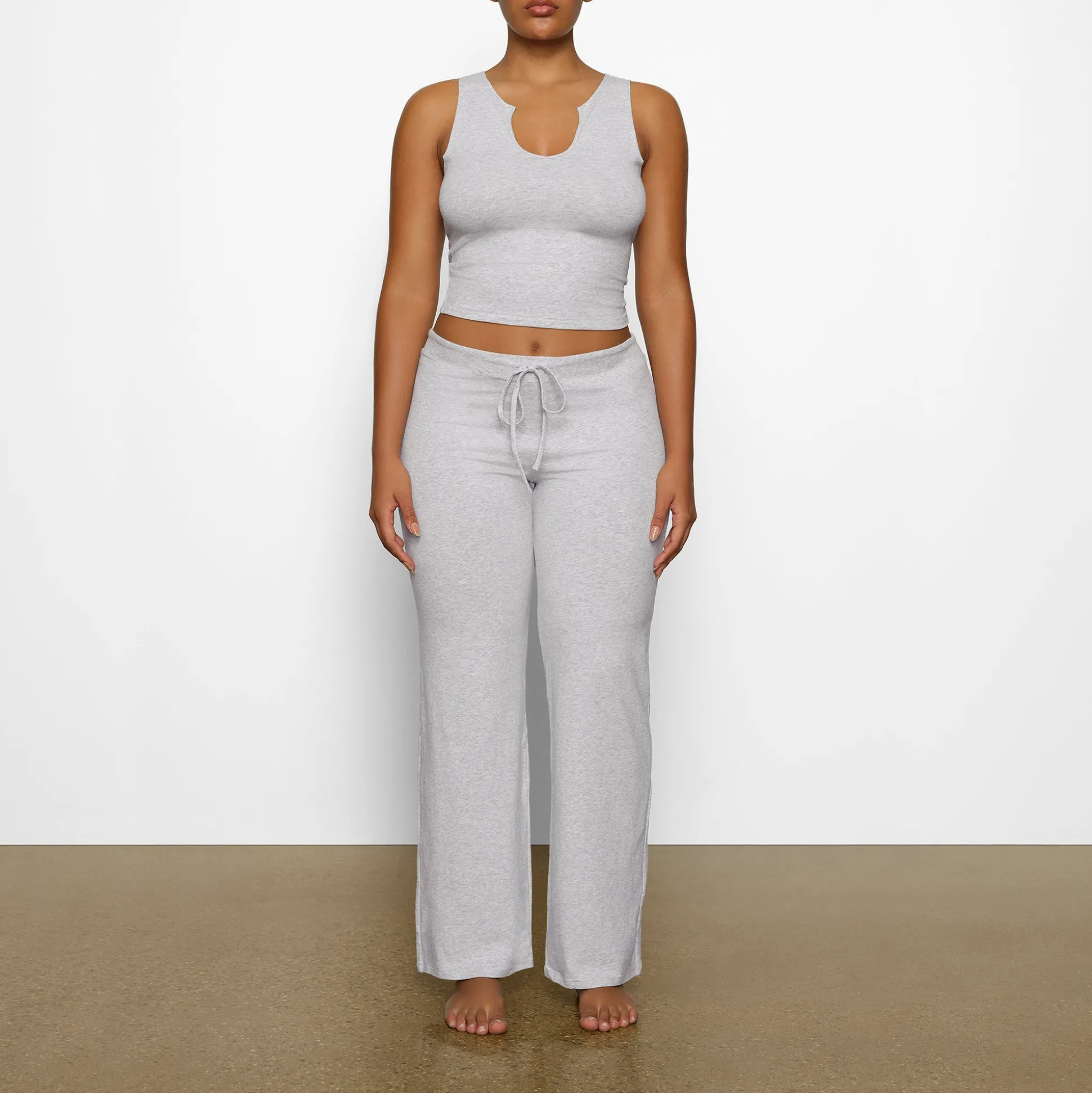 COTTON JERSEY STRAIGHT LEG PANT | LIGHT HEATHER GREY