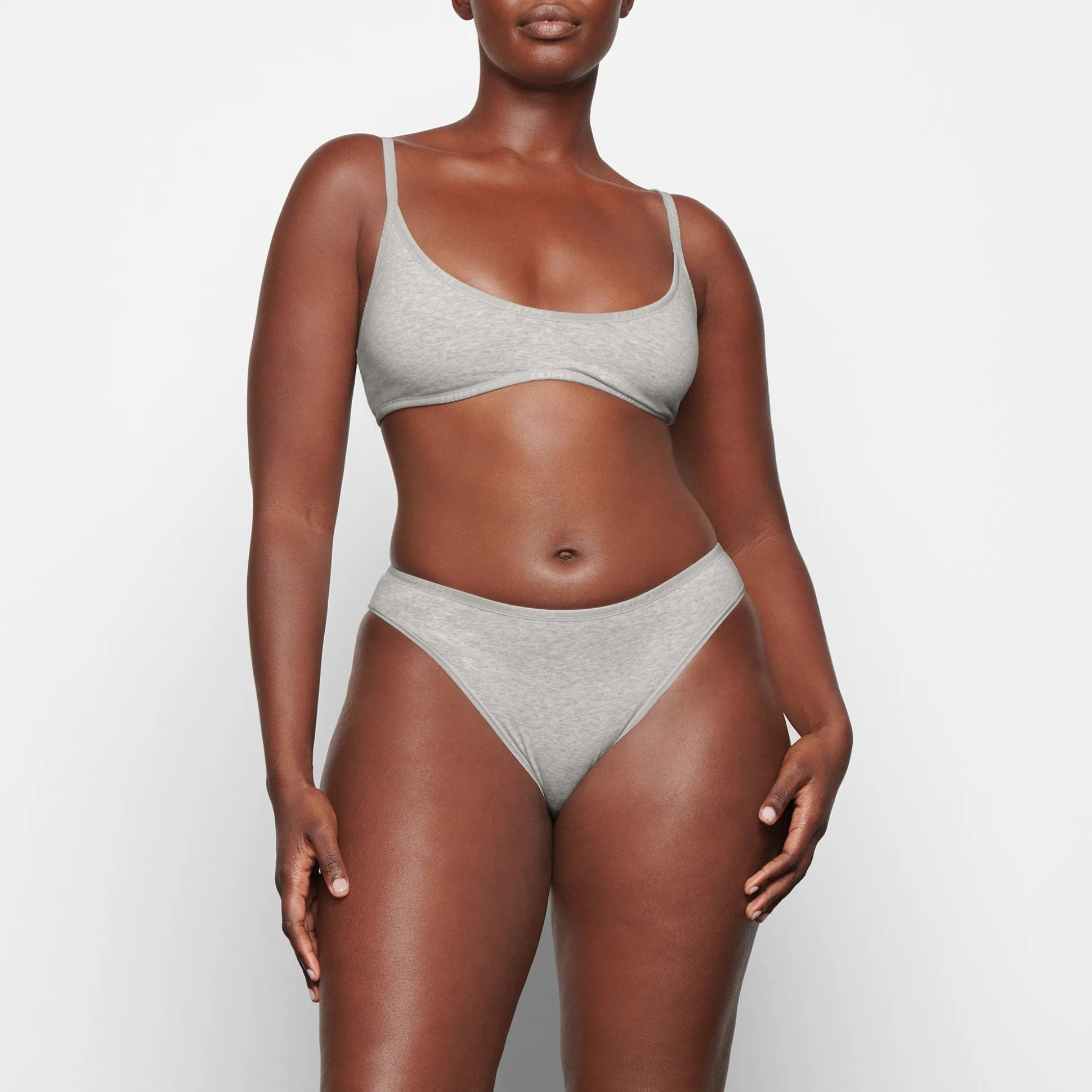 COTTON LOGO HIGH LEG BIKINI | LIGHT HEATHER GREY
