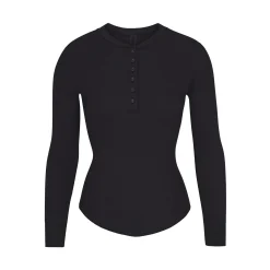 COTTON RIB LONG SLEEVE HENLEY | SOOT