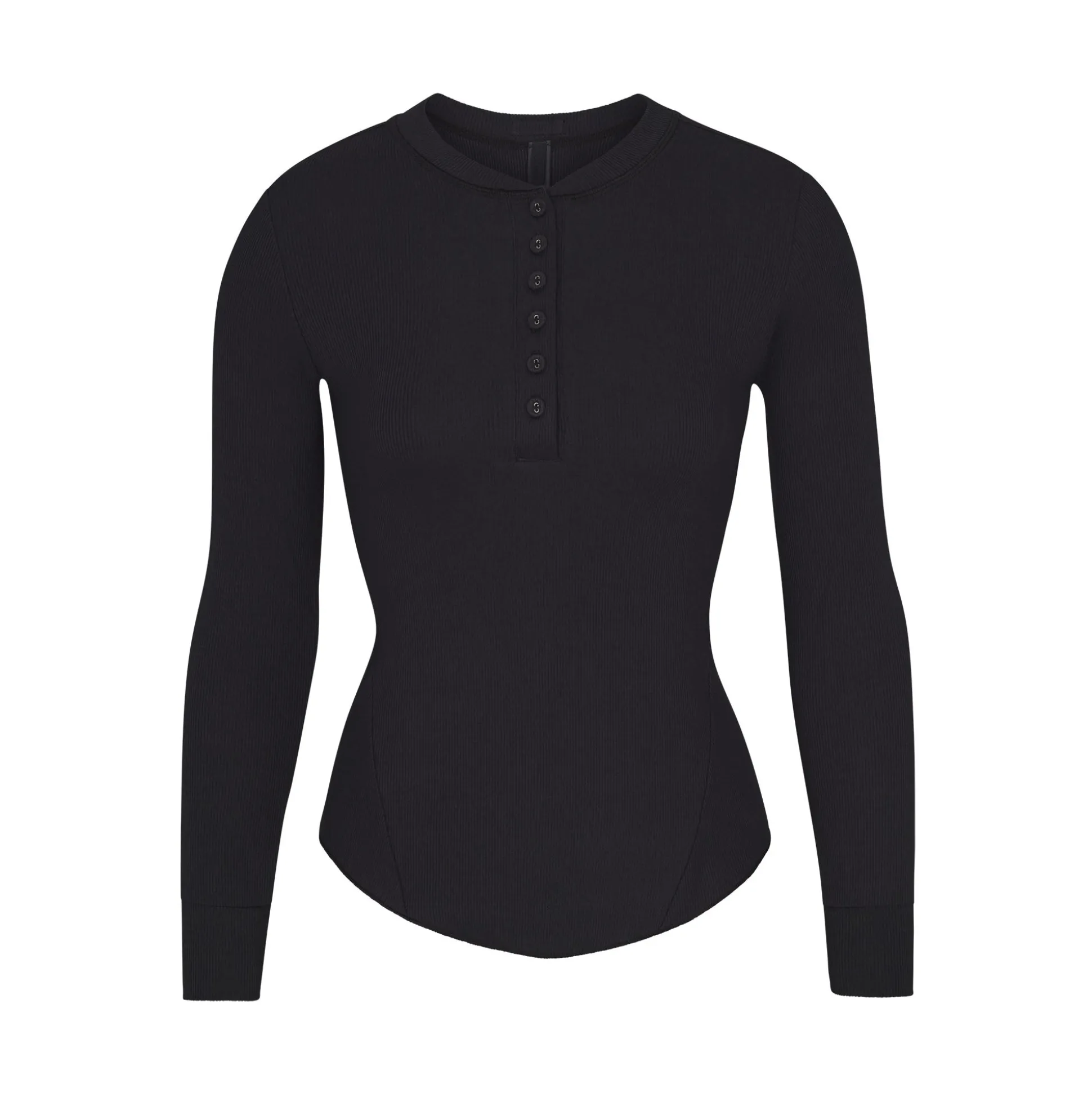 COTTON RIB LONG SLEEVE HENLEY | SOOT