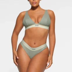 COTTON RIB PLUNGE BRALETTE | MINERAL