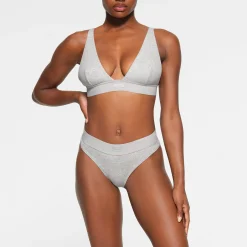 COTTON RIB PLUNGE BRALETTE | LIGHT HEATHER GREY