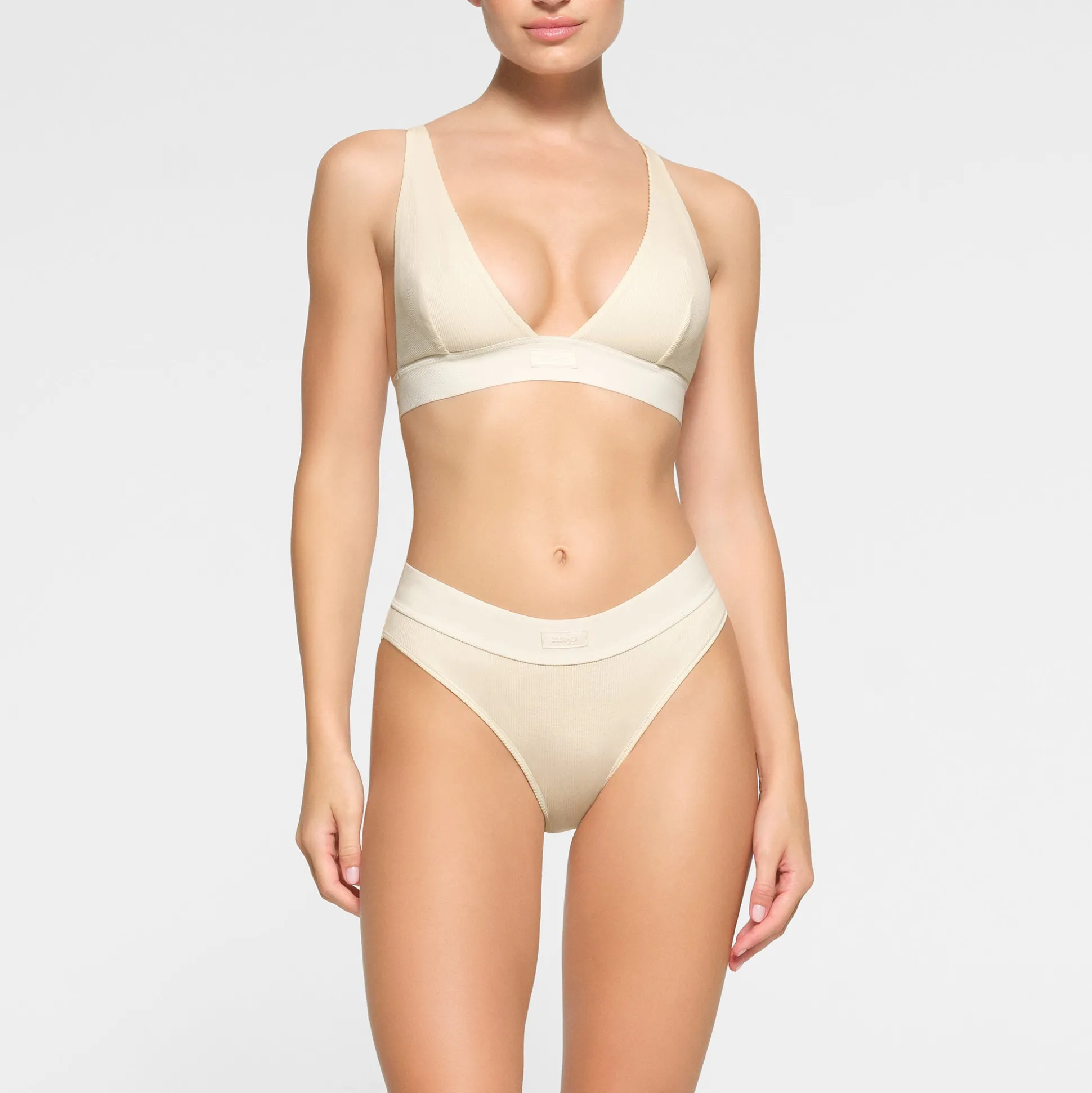 COTTON RIB PLUNGE BRALETTE | BONE