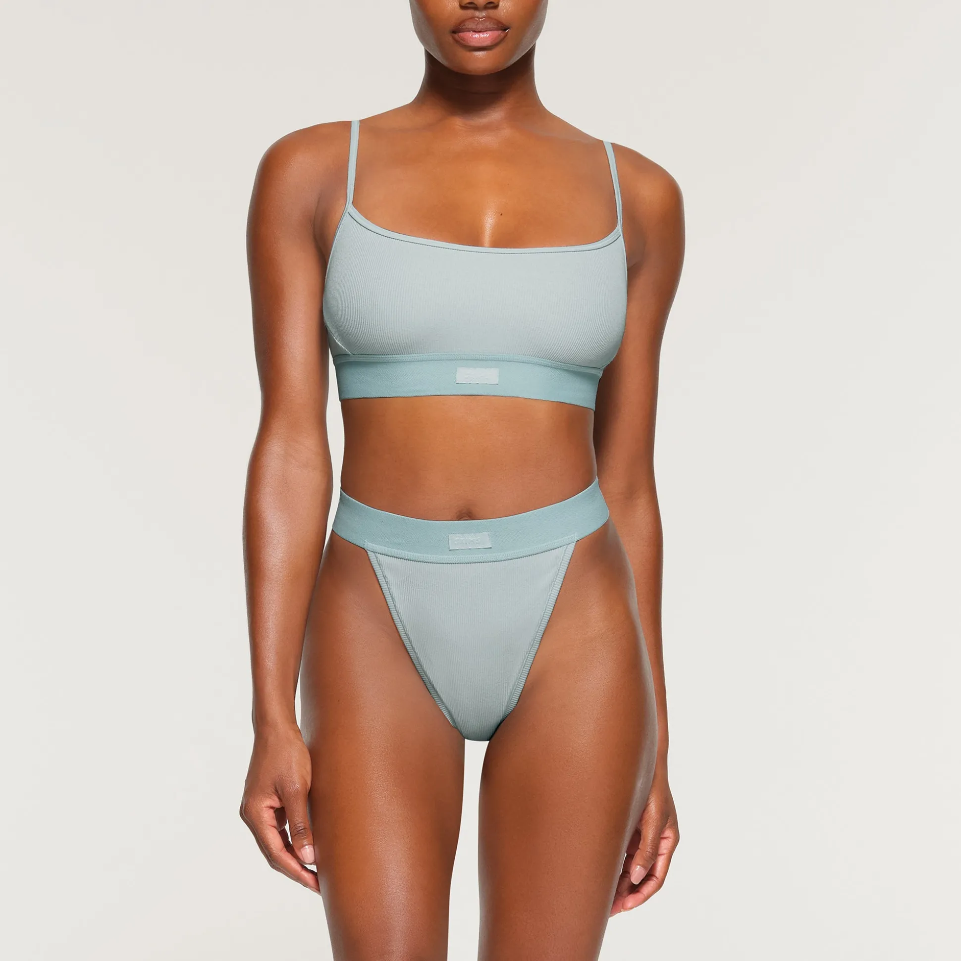 COTTON RIB SCOOP BRALETTE | FROST