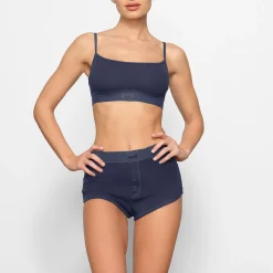 COTTON RIB SCOOP BRALETTE | NAVY