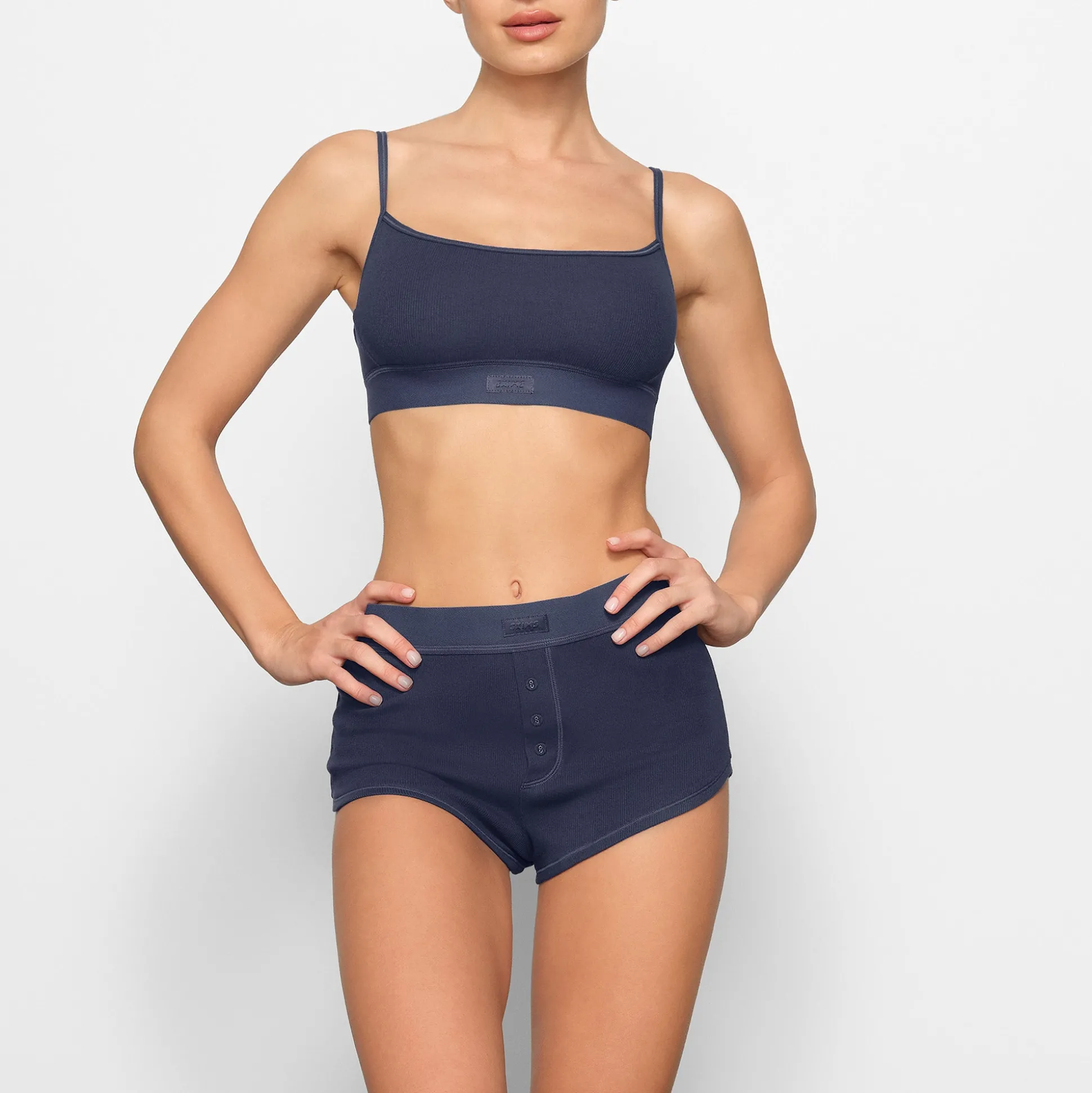 COTTON RIB SCOOP BRALETTE | NAVY