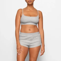 COTTON RIB SCOOP BRALETTE | LIGHT HEATHER GREY