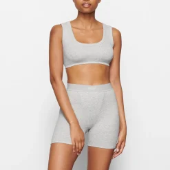 COTTON RIB SCOOP NECK BRALETTE | LIGHT HEATHER GREY