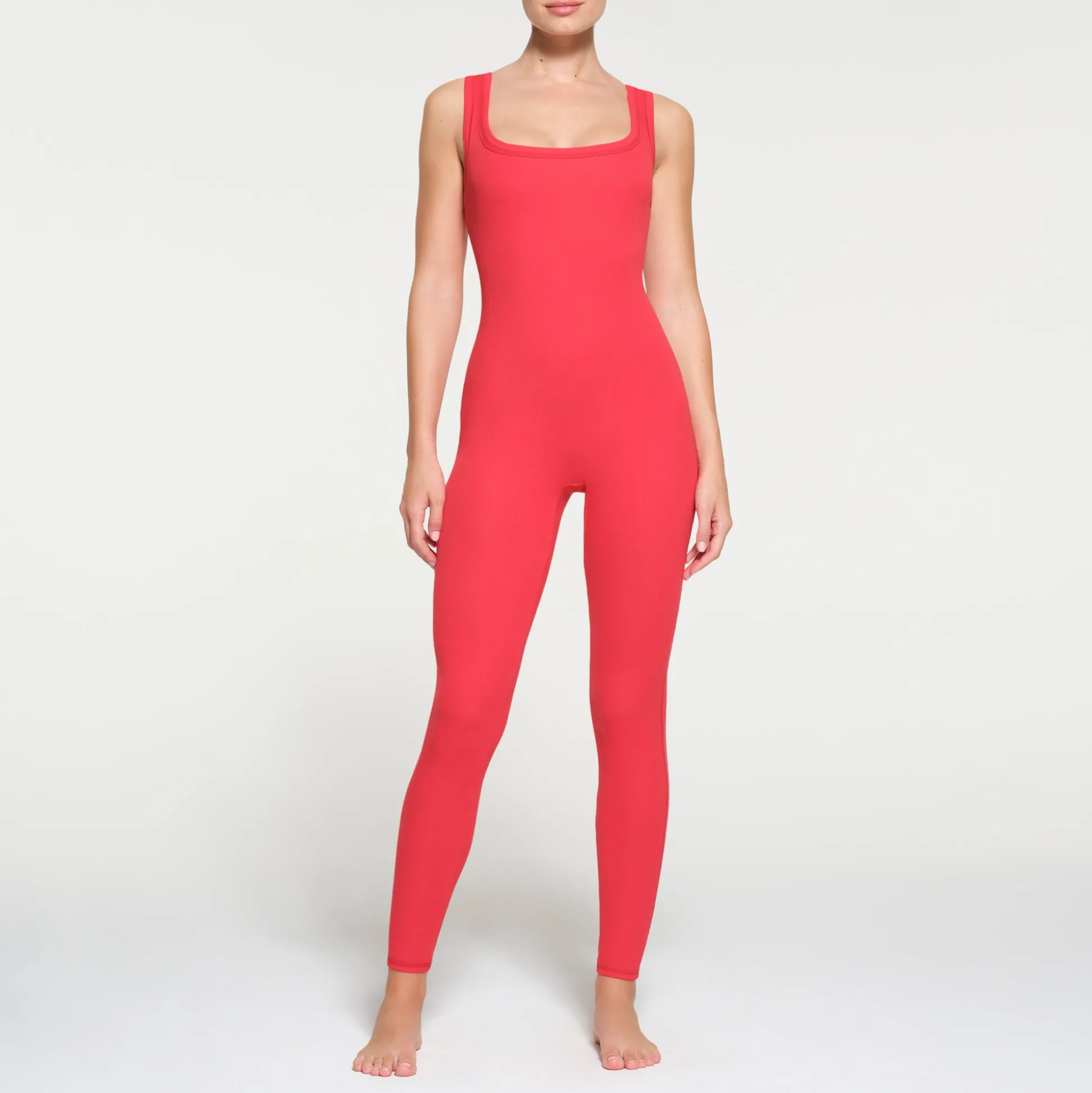 COTTON RIB TANK CATSUIT | RED MULTI