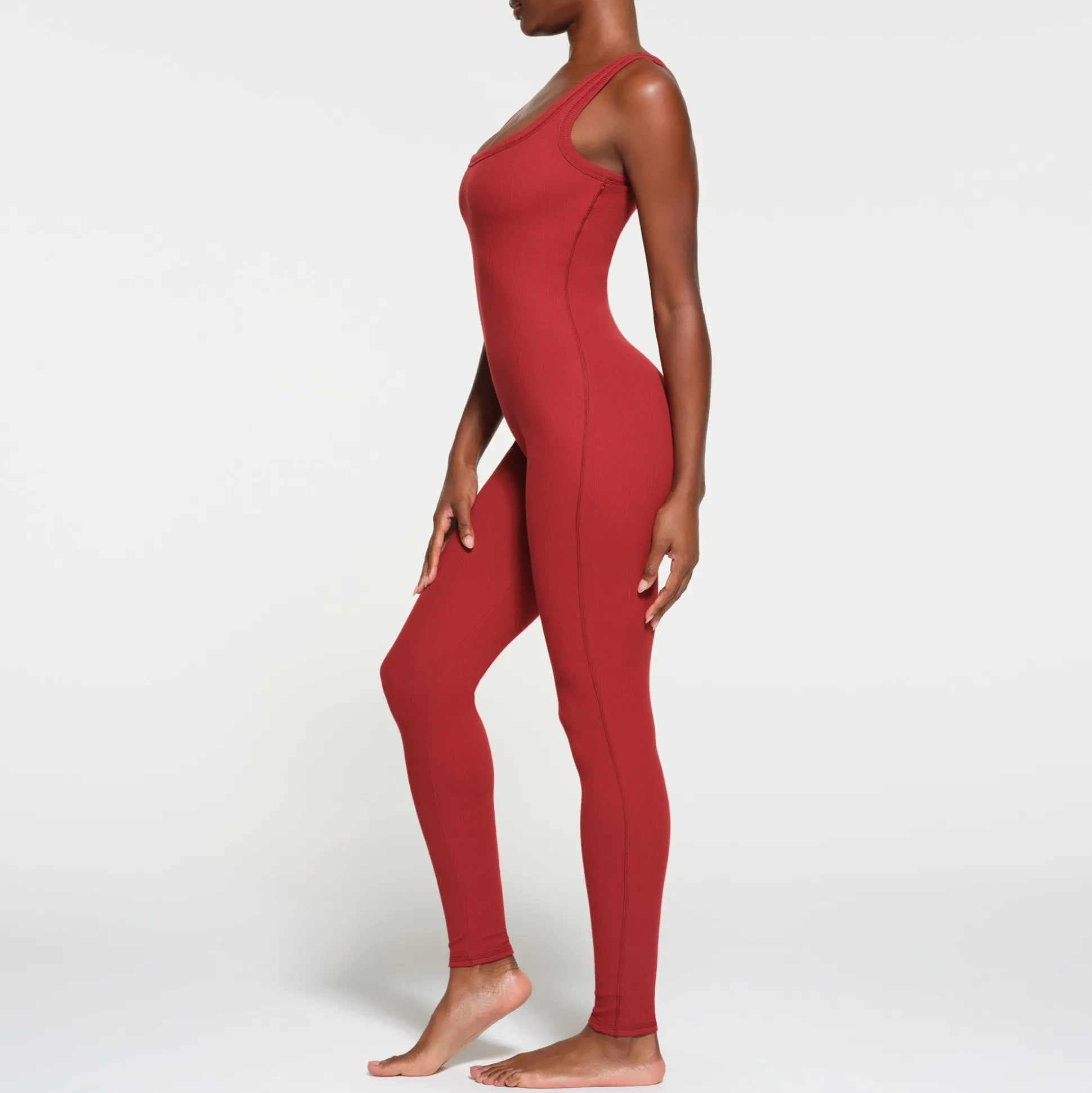 COTTON RIB TANK CATSUIT | BRICK MULTI