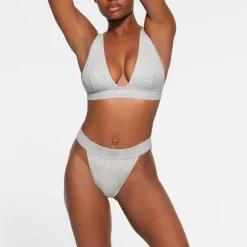 COTTON RIB THONG | LIGHT HEATHER GREY