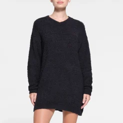 COZY KNIT V NECK MINI DRESS | ONYX