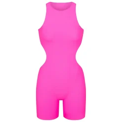 FITS EVERYBODY HIGH NECK CUT OUT ONESIE | NEON PINK