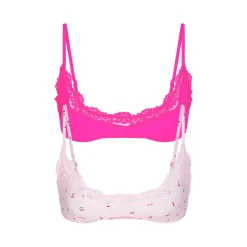 FITS EVERYBODY LACE SCOOP BRALETTE 2-PACK | FLAMINGO AND CHERRY PRINT