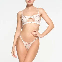 FITS EVERYBODY PICOT TRIM CUT OUT SCOOP BRALETTE | RUBY HEART PRINT