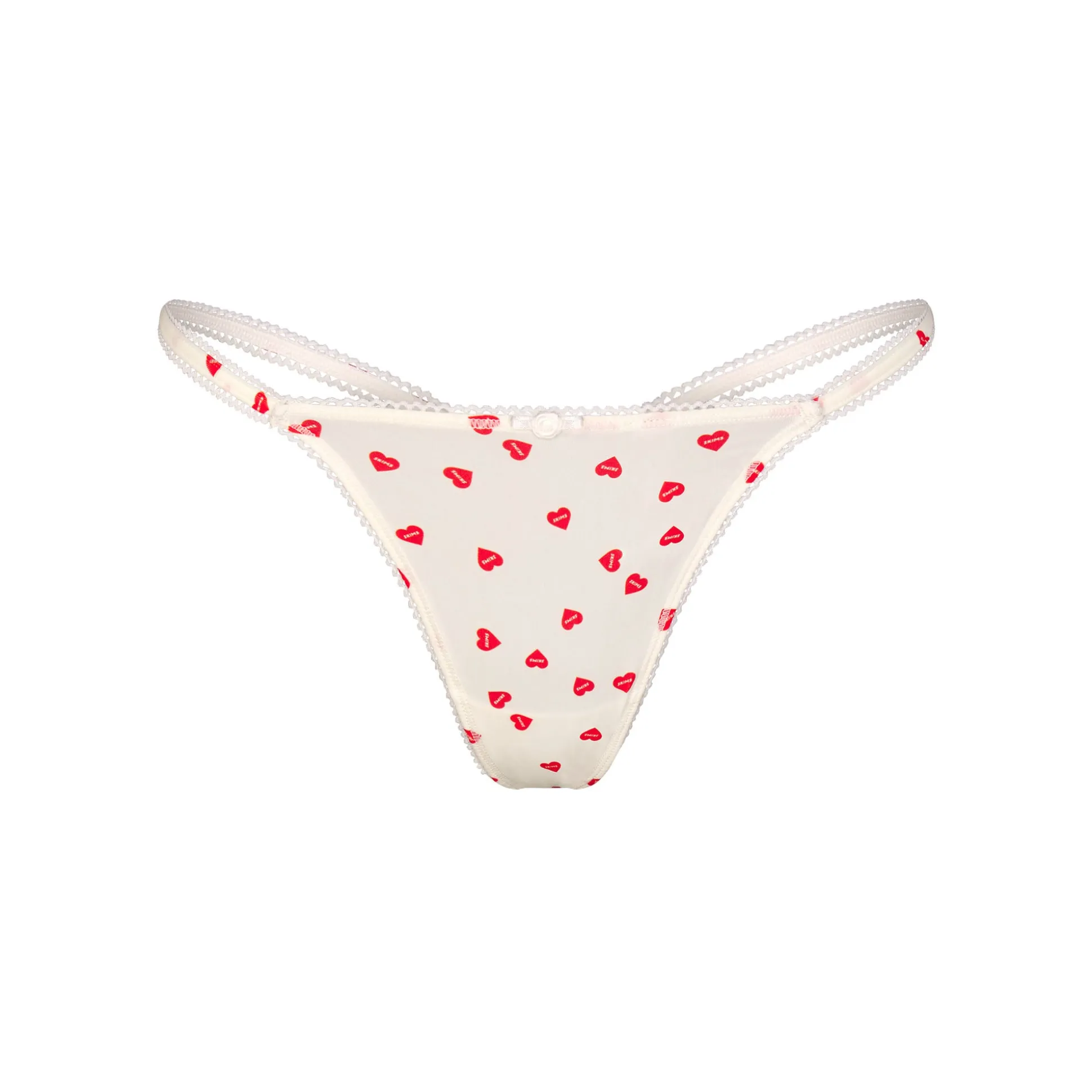 FITS EVERYBODY PICOT TRIM STRING THONG | RUBY HEART PRINT