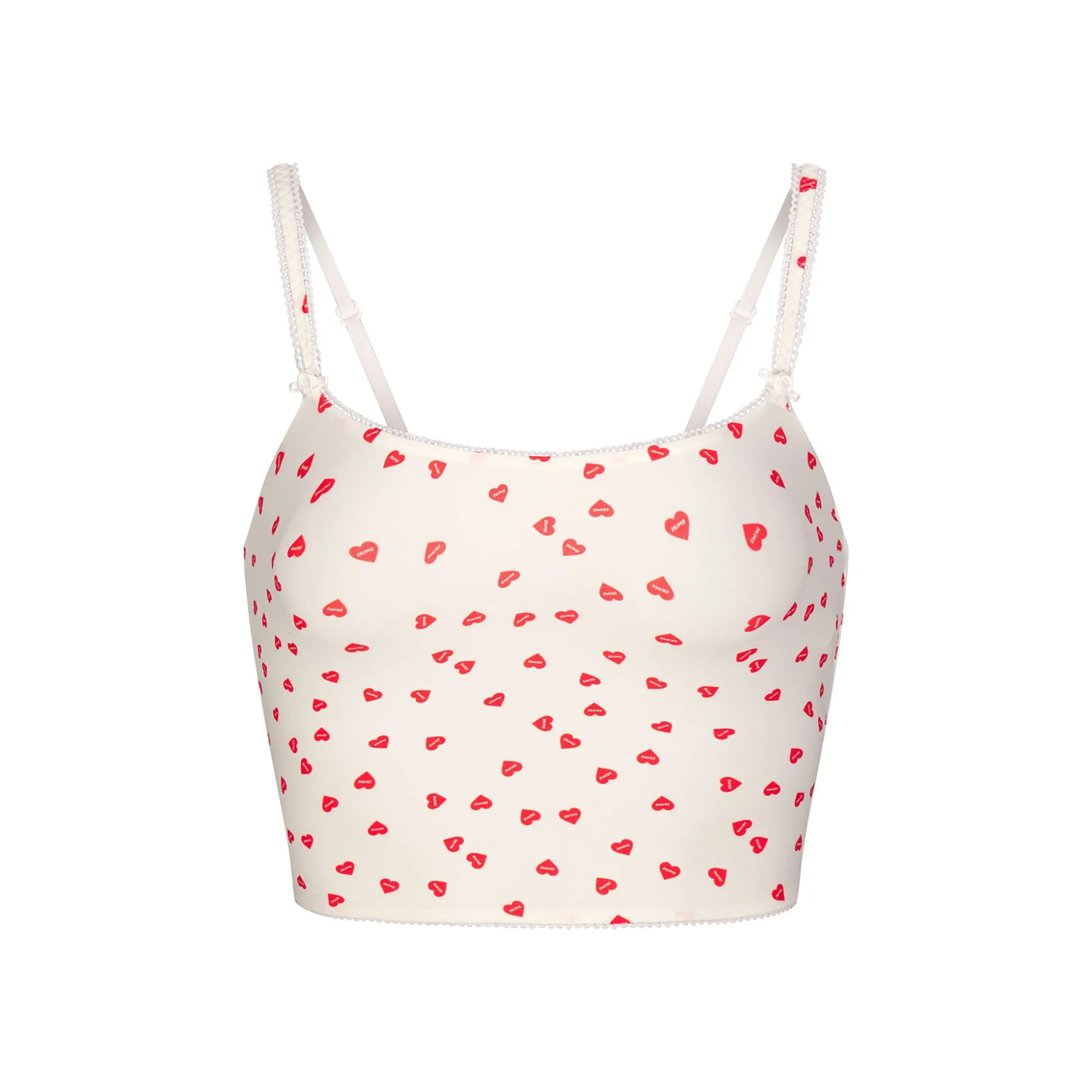 FITS EVERYBODY PICOT TRIM CROPPED CAMI | RUBY HEART PRINT