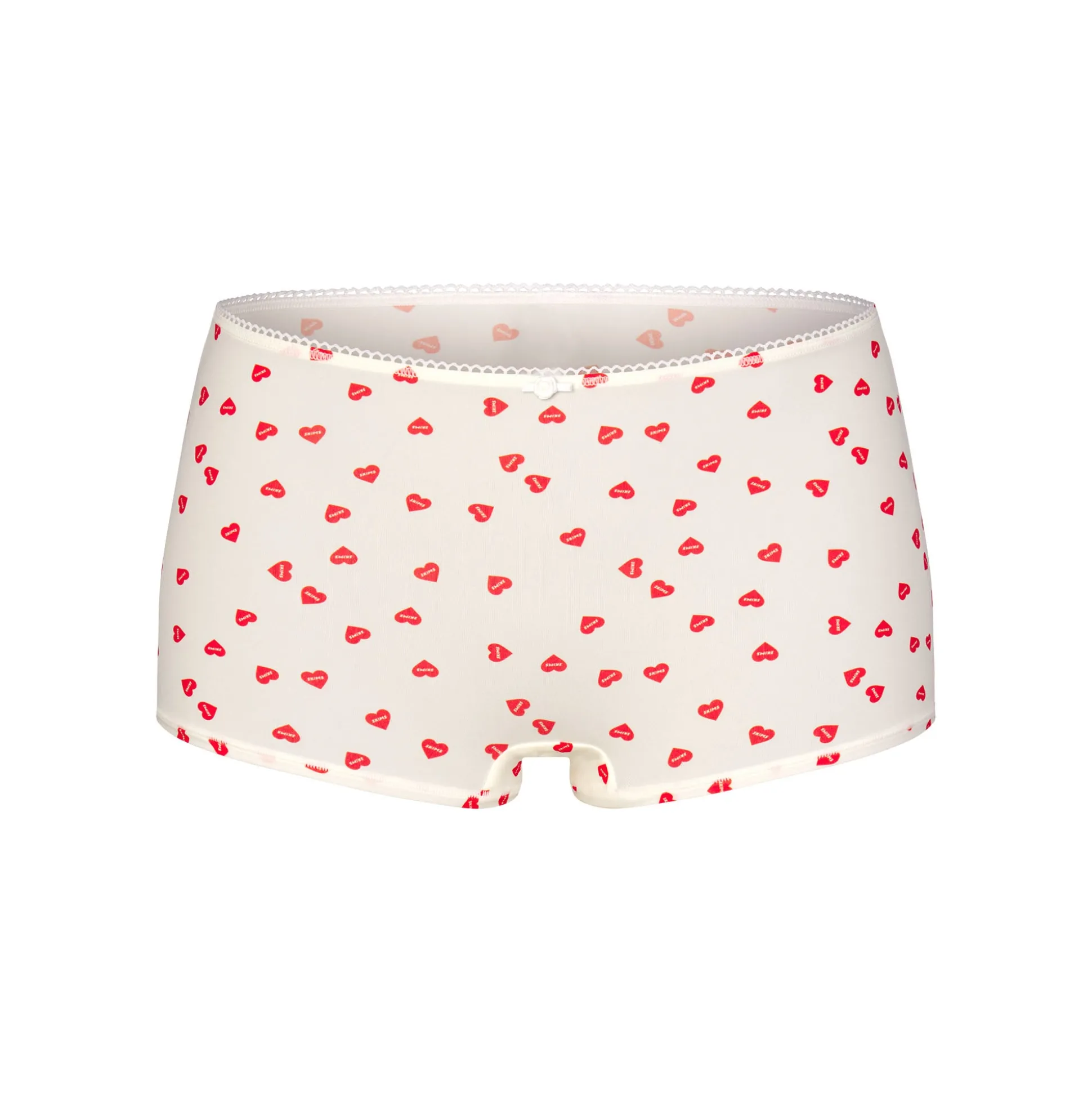 FITS EVERYBODY PICOT TRIM BOY SHORT | RUBY HEART PRINT