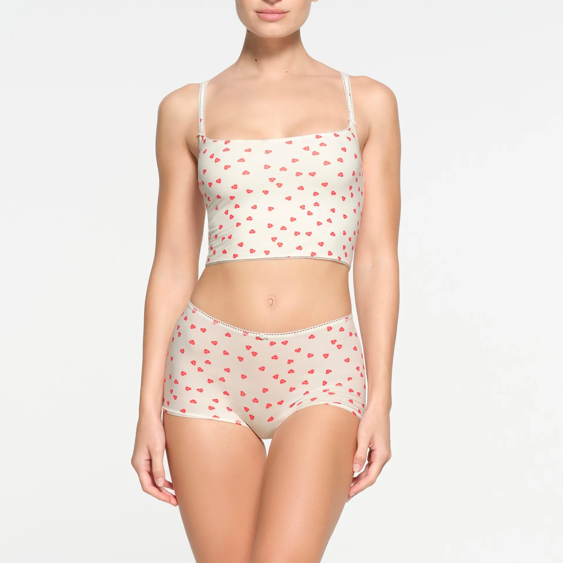 FITS EVERYBODY PICOT TRIM BOY SHORT | RUBY HEART PRINT