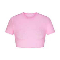 FITS EVERYBODY PICOT TRIM SUPER CROPPED T-SHIRT | BUBBLE GUM