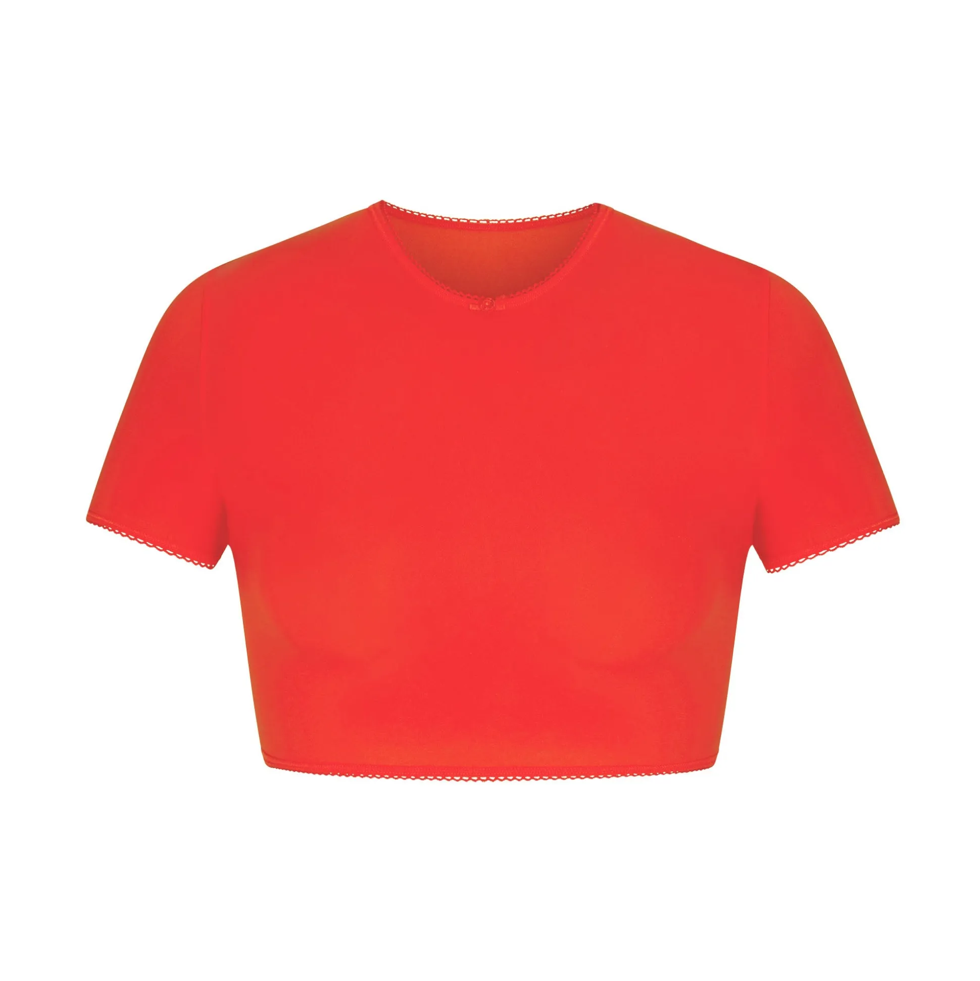 FITS EVERYBODY PICOT TRIM SUPER CROPPED T-SHIRT | RUBY