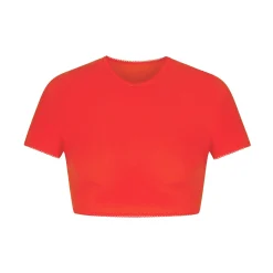 FITS EVERYBODY PICOT TRIM SUPER CROPPED T-SHIRT | RUBY