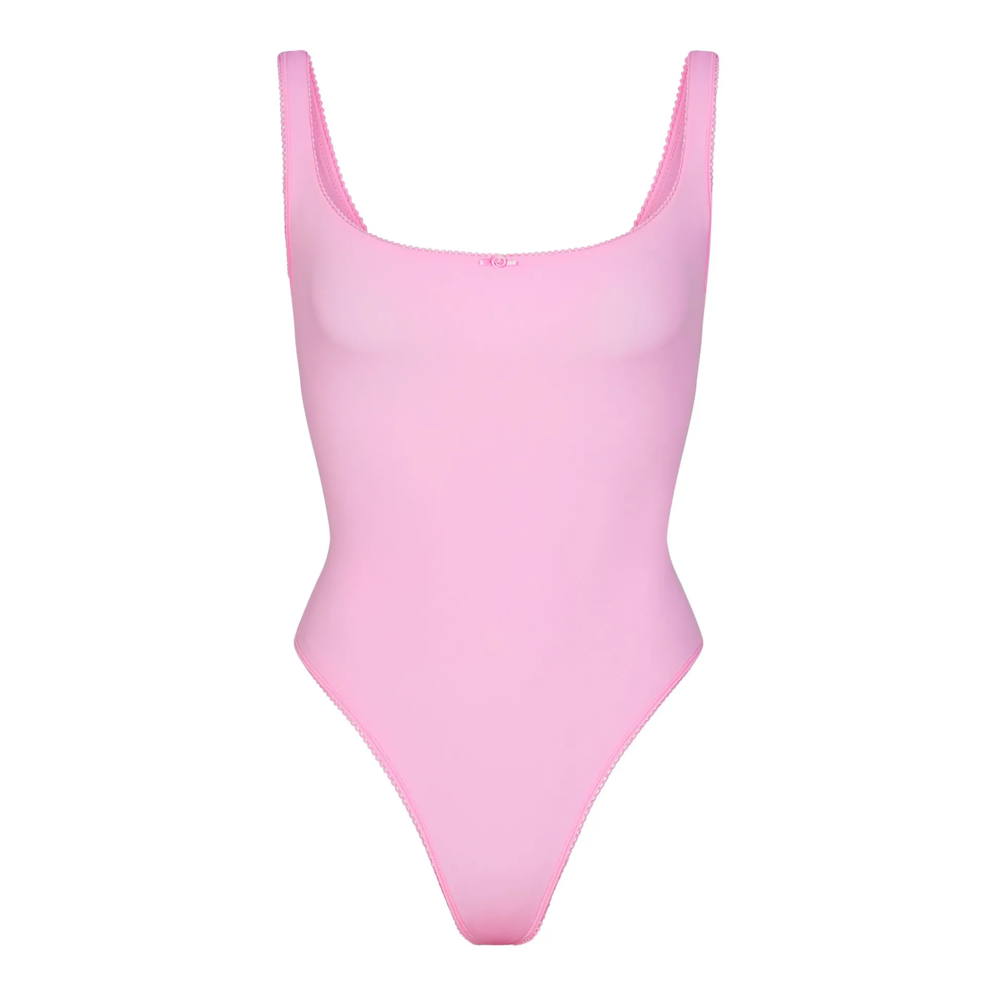 FITS EVERYBODY PICOT TRIM SQUARE NECK BODYSUIT | BUBBLE GUM