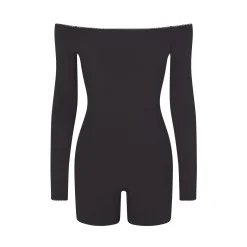FITS EVERYBODY PICOT TRIM OFF THE SHOULDER ONESIE | ONYX