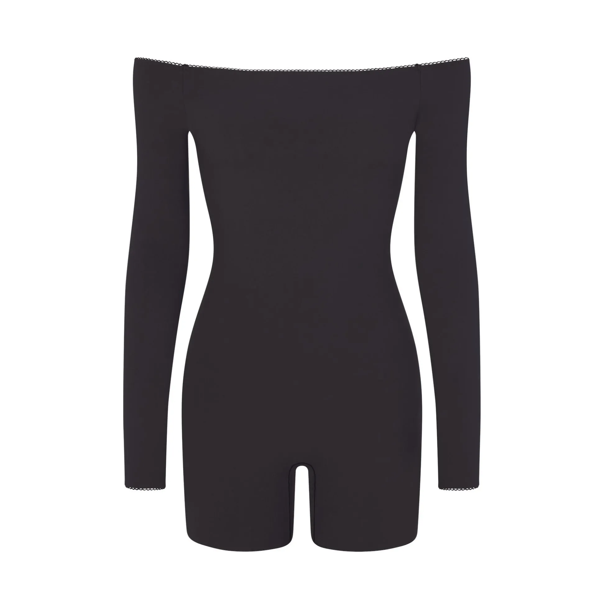 FITS EVERYBODY PICOT TRIM OFF THE SHOULDER ONESIE | ONYX