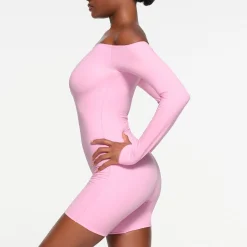 FITS EVERYBODY PICOT TRIM OFF THE SHOULDER ONESIE | BUBBLE GUM