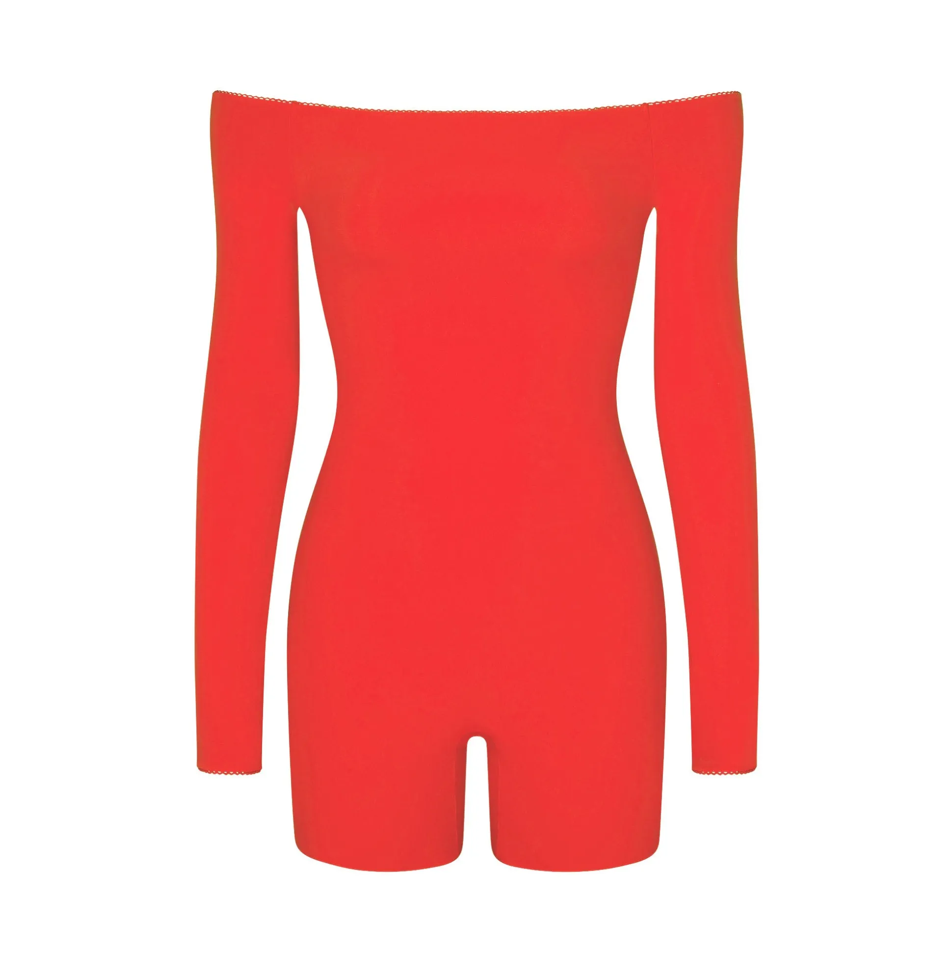 FITS EVERYBODY PICOT TRIM OFF THE SHOULDER ONESIE | RUBY