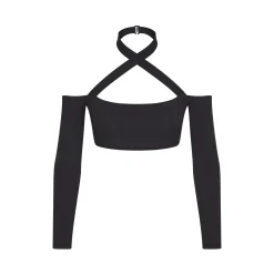 FITS EVERYBODY WRAP LONG SLEEVE SUPER CROPPED TOP | ONYX