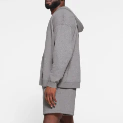 FLEECE LOUNGE MENS OVERSIZED ZIP UP HOODIE | DARK HEATHER GREY