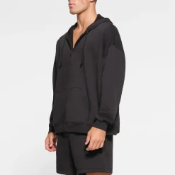 FLEECE LOUNGE MENS OVERSIZED ZIP UP HOODIE | WASHED ONYX